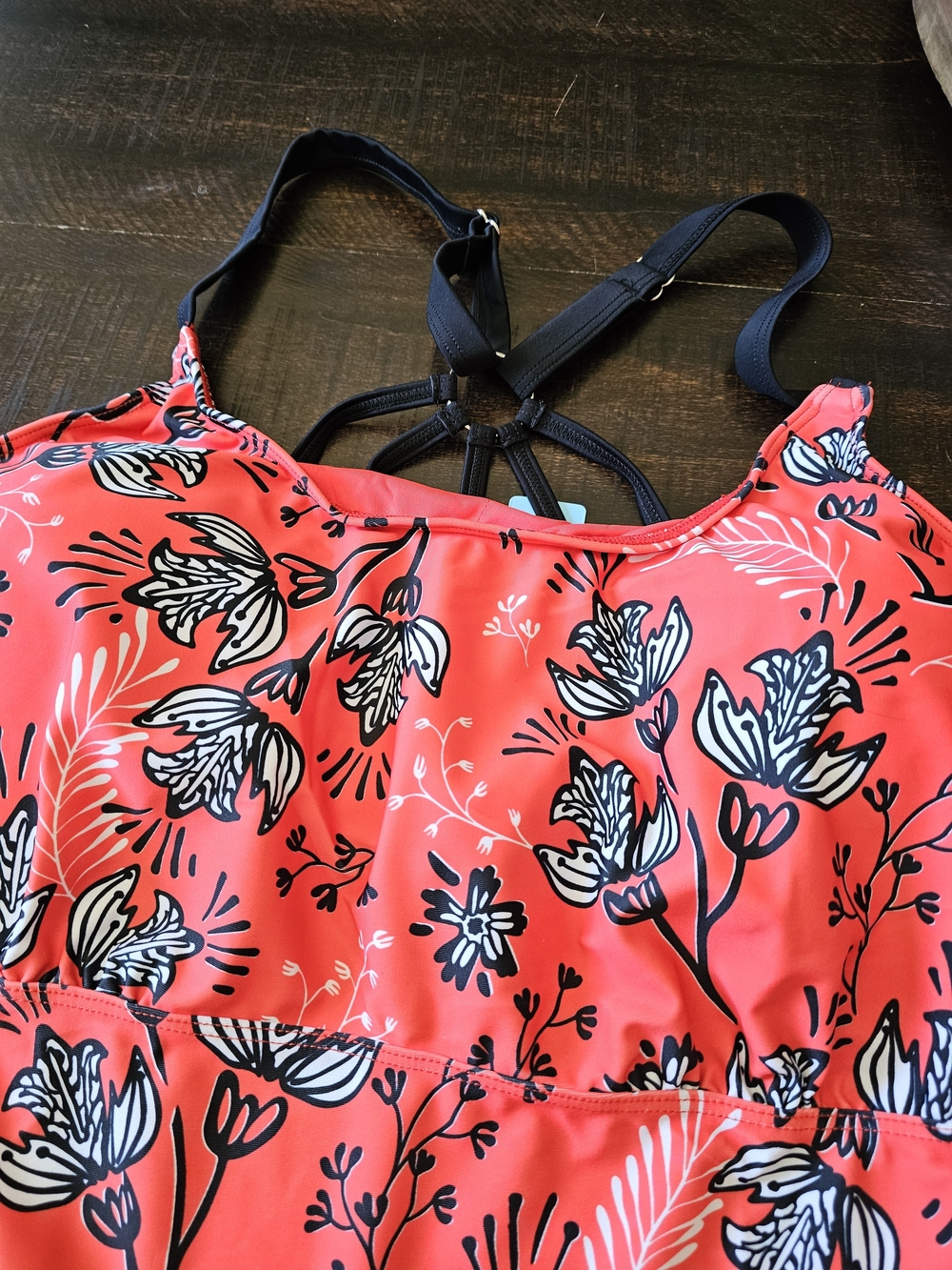 Younique Red Floral Tankini Top with Black Swim Shorts Set - Picture 3 of 12